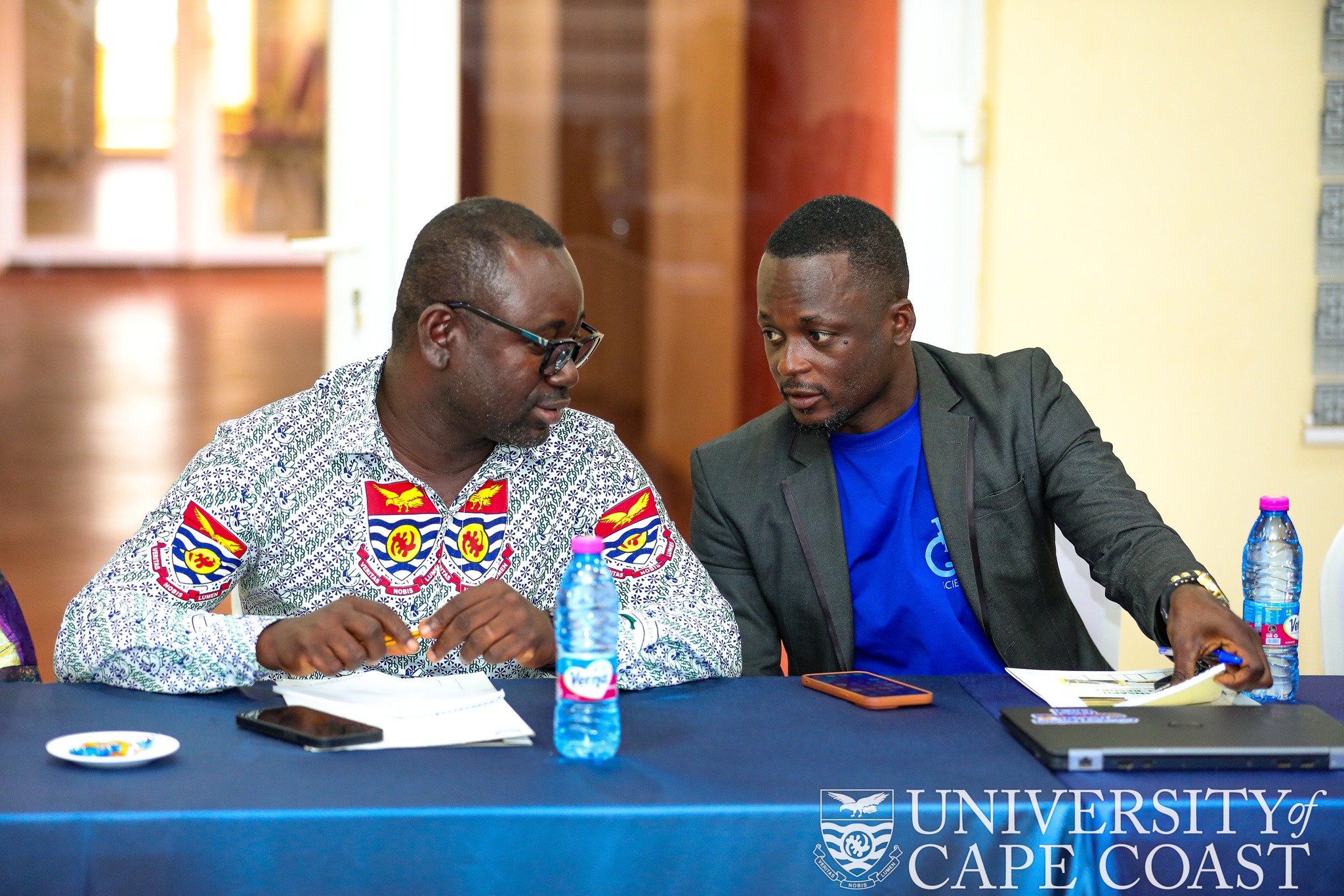 Prof. Ernest Obese - Dean of School of Pharmacy and Pharmaceutical Sciences, in a tête-à-tête with Dr. Isaac Tabiri Henneh (in suit)- Vice-Dean at School of Pharmacy and Pharmaceutical Sciences