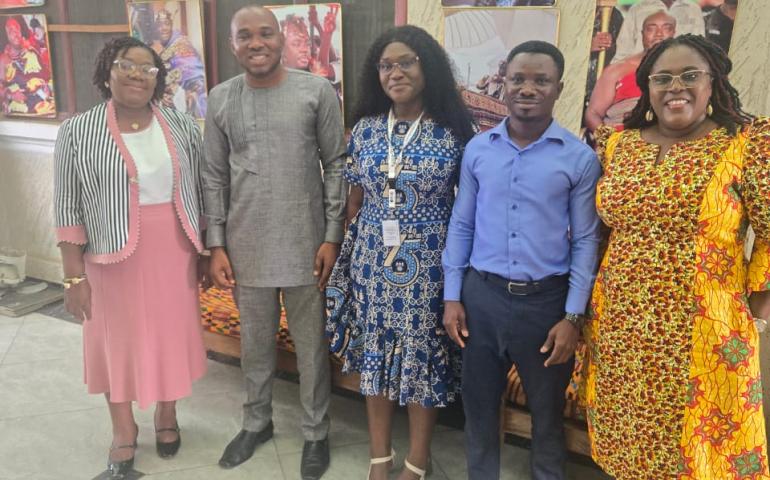 (L-R) Dr Christiana Asiedu, Mr Eyram Tulasi, Dr Jonathan Asante,  Prof. Linda Eva Amoah, Prof. Dorcas Obiri-Yeboah all at the Suhum palace 