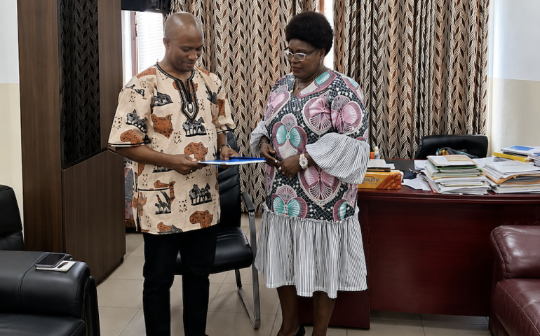 Professor Martins Ekor handing over to Professor Dorcas Obiri-Yeboah
